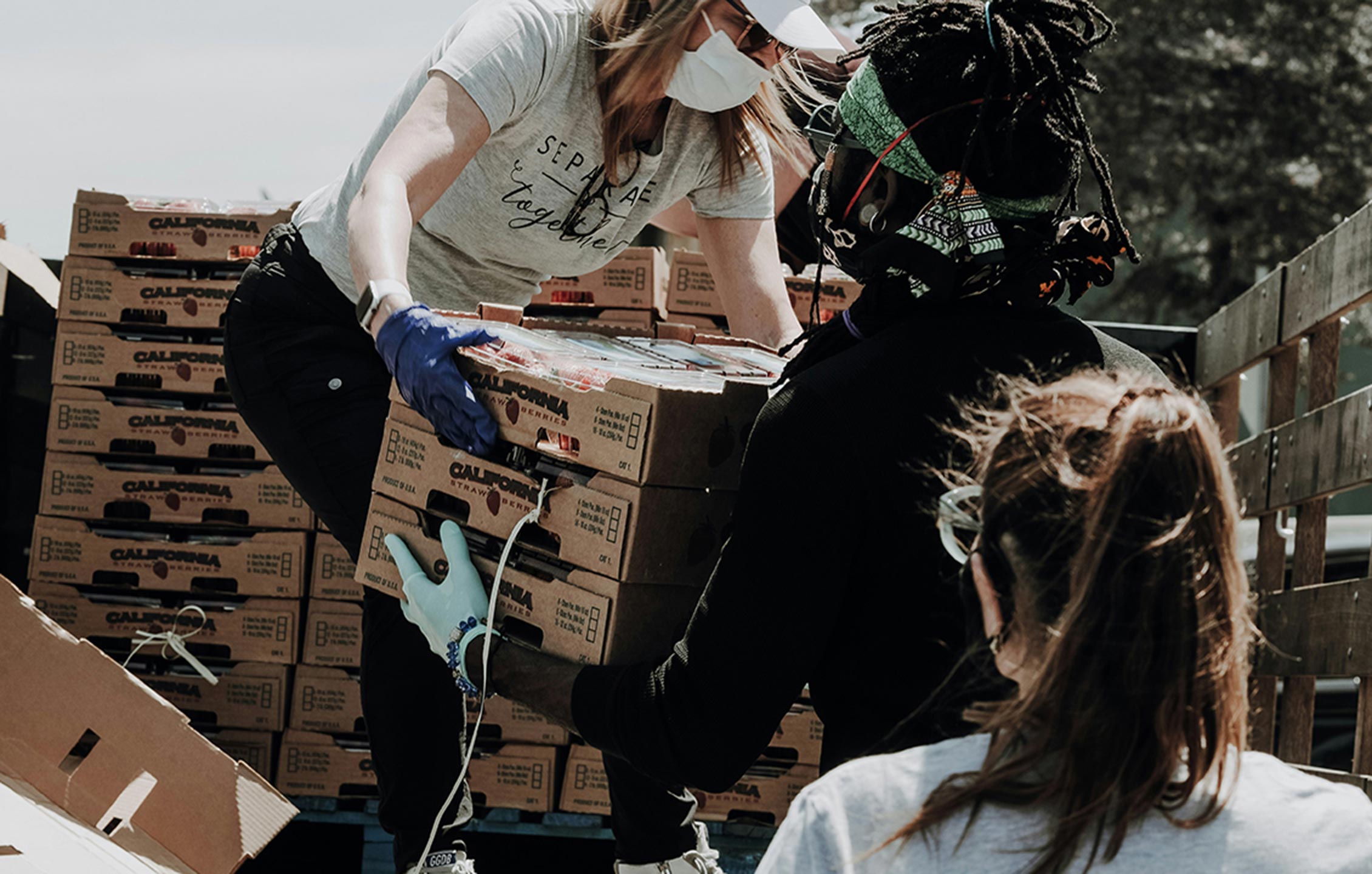 Volunteers helping at a food bank