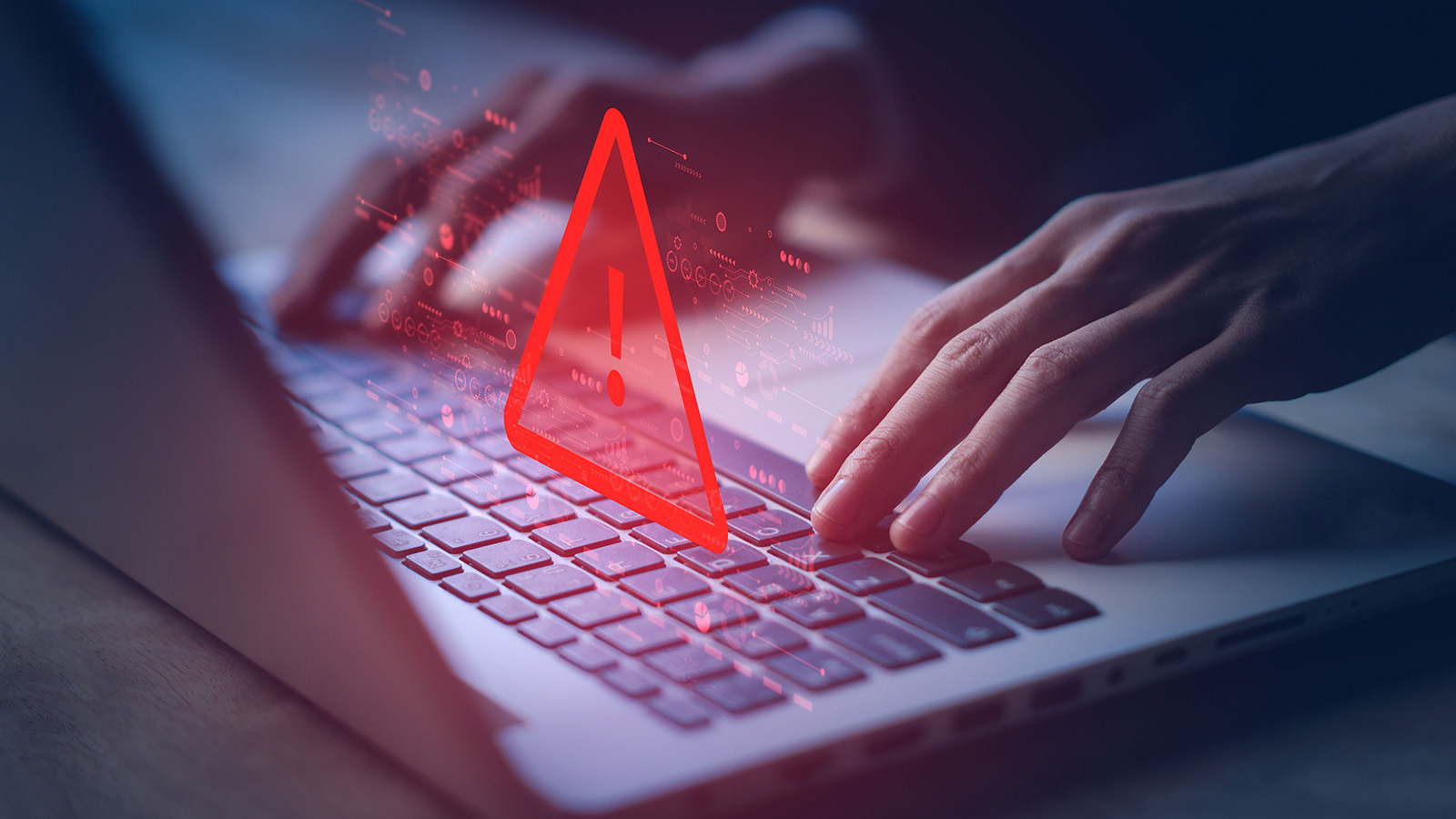 System hacked warning alert on notebook